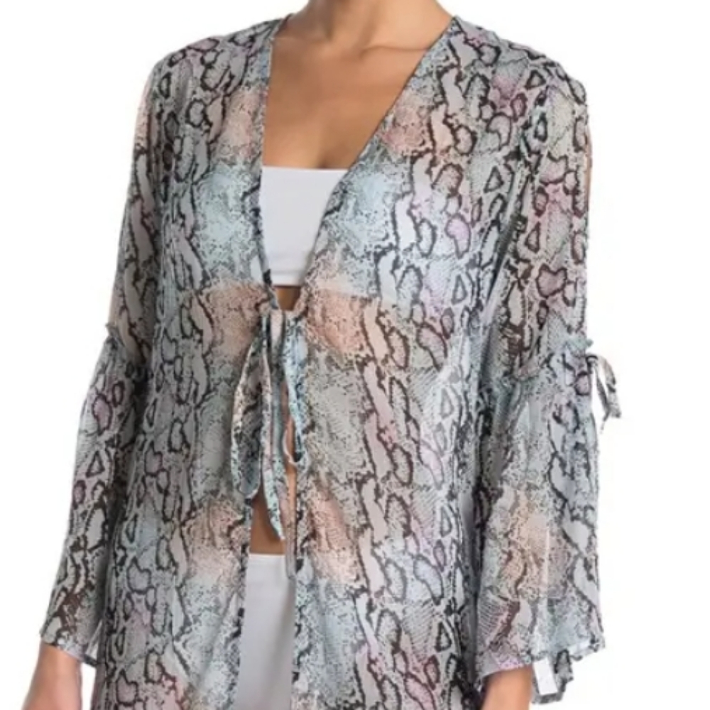 NWT Pastel Snake Print Ruffle Sleeve Duster KENDALL + KYLIE